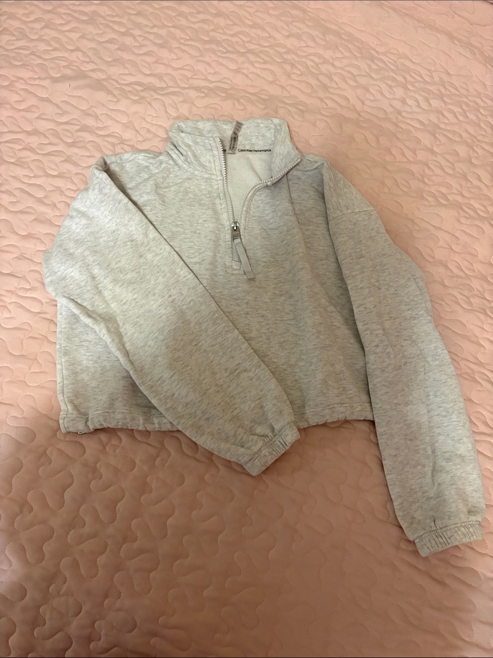 Calvin Klein Performance Light Gray Half-Zip Cropped Sweater